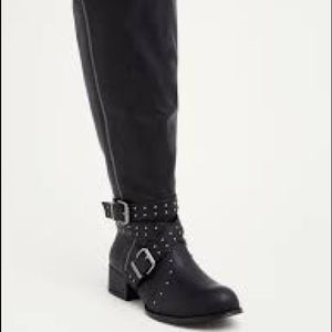 Studded Multi-Buckle Knee-High Boots Wide Width